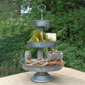 Galvanized 3 Tier Studded Tray In Metal; Silver