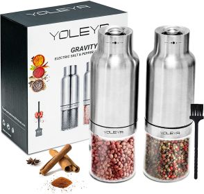 Gravity Electric Salt and Pepper Grinder Set - Automatic Pepper or Salt Mill Shaker, Spice Grinder Battery-Operated with Adjustable Coarseness,One Han