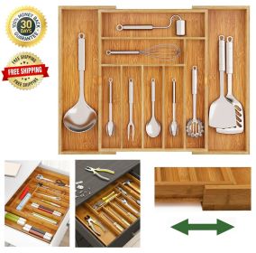 Free shipping Bamboo Expandable Drawer Organizer for Utensils Holder, Adjustable Cutlery Tray, Wood Drawer Dividers Organizer for Silverware, Flatware
