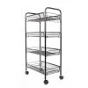 Free shipping 4-Tier Mesh Wire Rolling Cart Multifunction Utility Cart Metal Kitchen Storage Cart with 4 Wire Baskets Lockable Wheels for Home, Office
