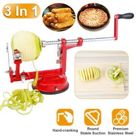 3In 1 Apple Peeler Manual Rotation Potato Fruit Core Slicer Kitchen Hand Cracking Corer (Color: Red)