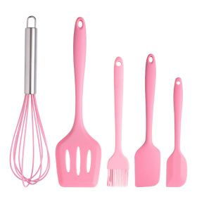 The manufacturer supplies silica gel kitchenware set; scraper; 5-piece baking tool set; pot; spatula; cooking spoon (size: Pink five piece set)