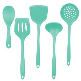 Silica gel spatula High temperature resistant silica gel kitchenware set Special silica gel spatula spoon for household frying pan (Number of kits: Leaky spoon, size: Peppermint green)