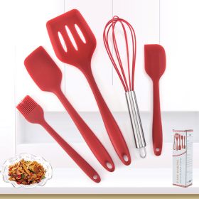 The manufacturer supplies silica gel kitchenware set; scraper; 5-piece baking tool set; pot; spatula; cooking spoon (size: Red five piece set)