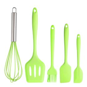 The manufacturer supplies silica gel kitchenware set; scraper; 5-piece baking tool set; pot; spatula; cooking spoon (size: Green five piece set)