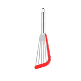Silicone fish spatula non stick pan fried egg pancake spatula 430 stainless steel silicone steak spatula kitchen fish flipping spatula (size: Red (primary color handle))