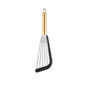 Silicone fish spatula non stick pan fried egg pancake spatula 430 stainless steel silicone steak spatula kitchen fish flipping spatula (size: Black (gold-plated handle))