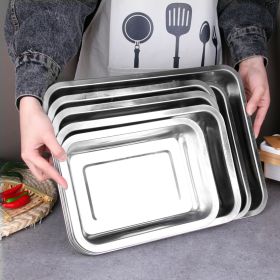 Wholesale stainless steel square plate 304 stainless steel rice plate rectangular tray barbecue plate stainless steel plate dish plate (colour: 08 thick, Specifications: 32*22*7)