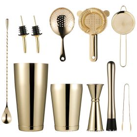 Cross border Stainless Steel Wine Blender Set Cocktail Wine Blending Tool Set Shaker Bar Supplies 10 Pieces (Specifications: 10 piece wine mixing set [gold])