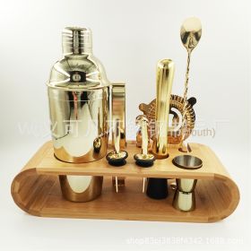 Stainless Steel Bar Cocktail Shaker Set 550ml Bar Supplies Tool Set with Bamboo Frame (colour: golden)
