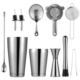 Cross border Stainless Steel Wine Blender Set Cocktail Wine Blending Tool Set Shaker Bar Supplies 10 Pieces (Specifications: Wine mixing set (10 pieces) [silver color])