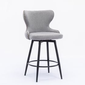 Counter Height 25" Modern Leathaire Fabric bar chairs; 180Â° Swivel Bar Stool Chair for Kitchen; Tufted Gold Nailhead Trim Bar Stools with Metal Legs; (Color: gray)