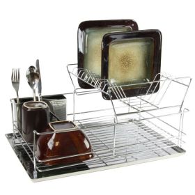 Multiful Functions Houseware Kitchen Storage Stainless Iron Shelf Dish Rack (Color: Silver, size: 15.5 In)