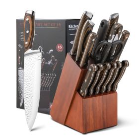 Daily Necessities Kitchen Knife Set Stainless Steel Knife Block Set (Color: As pic show, Type: Style C 15 Pcs)