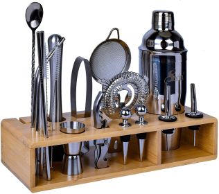 Svin Bartender Kit, 20 Piece Bar Tool Set with Bamboo Stand, Cocktail Shaker Set, Stainless Steel Bar Tools for Drink RT (Color: Silver)