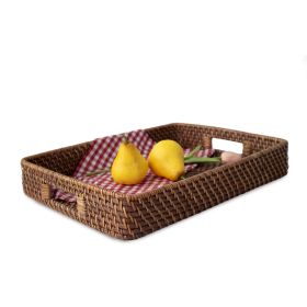 Rectangular Rattan Wicker Serving Trays with Handles | Handcrafted Breakfast, Food, Dish, Coffee, Bread Serving Baskets for Home and Restaurants (Color: Brown, size: 18x13-inch)