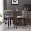 Counter Height 25" Modern Leathaire Fabric bar chairs; 180Â° Swivel Bar Stool Chair for Kitchen; Tufted Gold Nailhead Trim Bar Stools with Metal Legs;